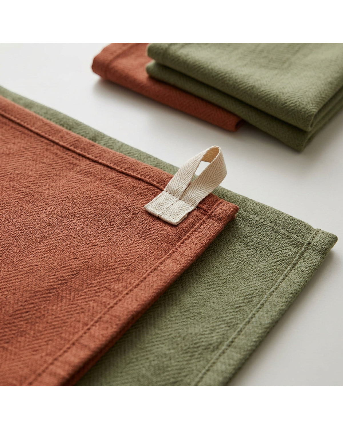 Fbkmw Herringbone Cotton Dishcloth Set of 4 Terracotta Olive - Detail view