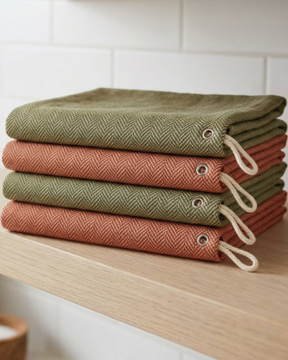 Fbkmw Herringbone Cotton Dishcloth Set of 4 Terracotta Olive - Lifestyle view