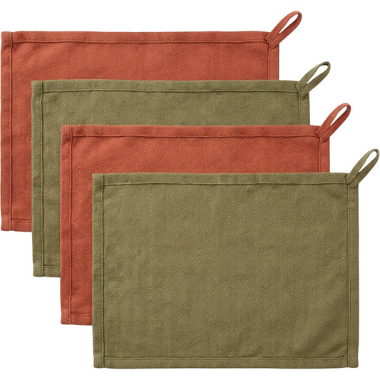 Fbkmw Herringbone Cotton Dishcloth Set of 4 Terracotta Olive - Product view