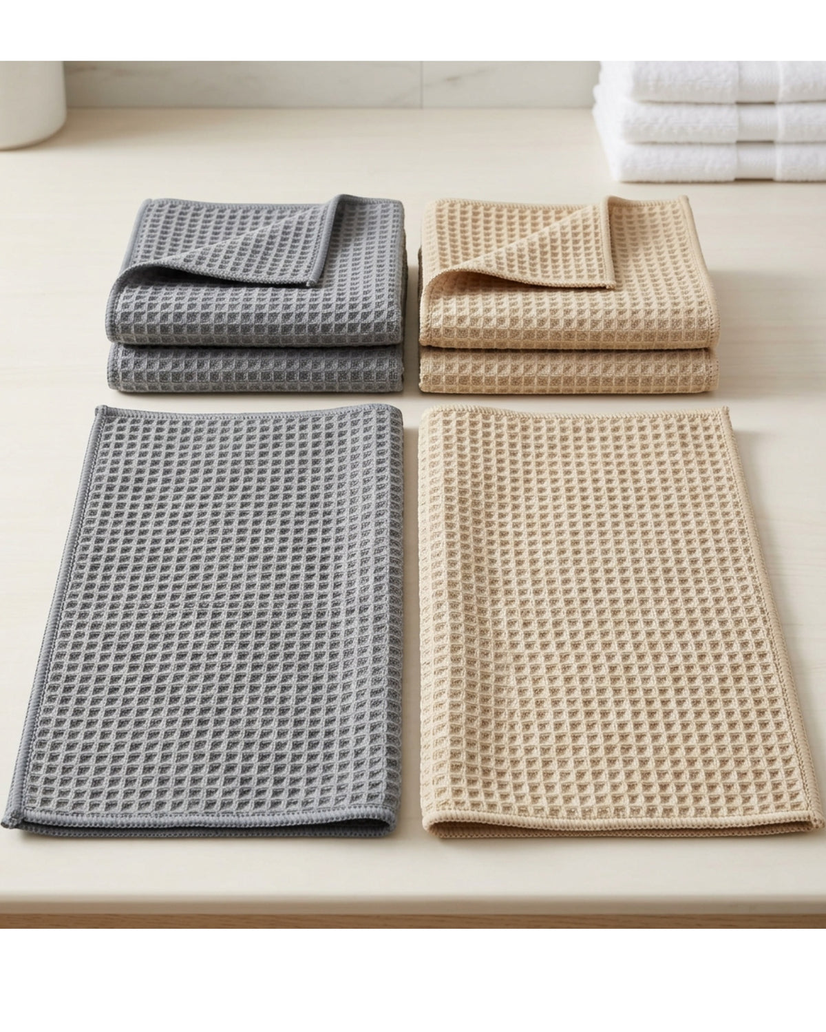 Fbkmw Waffle Microfiber Cleaning Cloth Set of 6 Slate Sand - Lifestyle view