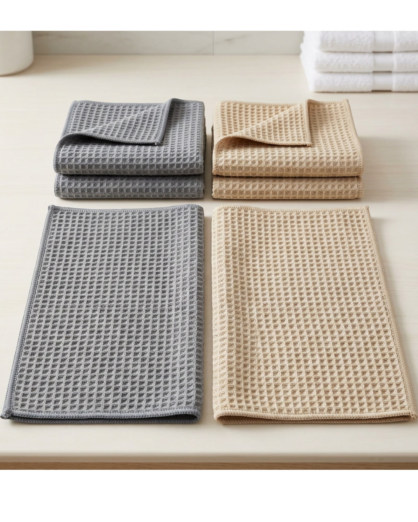 Fbkmw Waffle Microfiber Cleaning Cloth Set of 6 Slate Sand - Lifestyle view