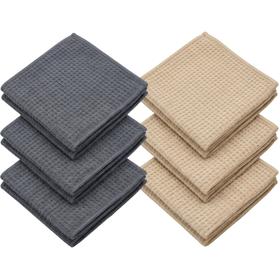 Fbkmw Waffle Microfiber Cleaning Cloth Set of 6 Slate Sand